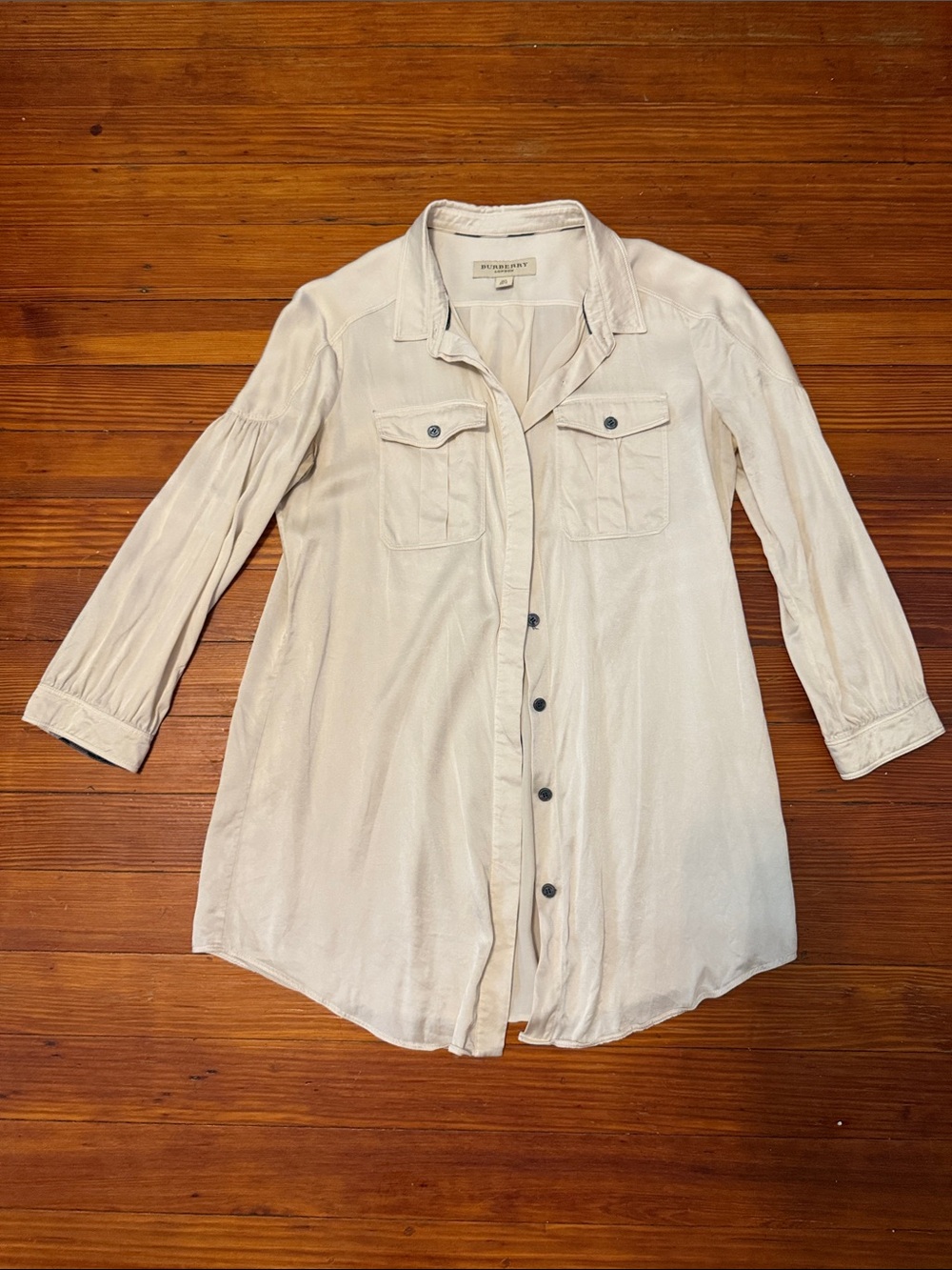 Authentic Burberry Cream Button-Front Utility Shirt Jacket 100% silk US 4